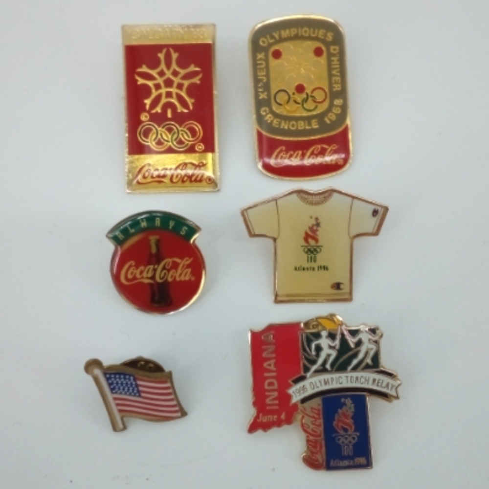 Vintage Olympic Coca Cola Champion American Flag Pins Collection 88' 96' 68'
